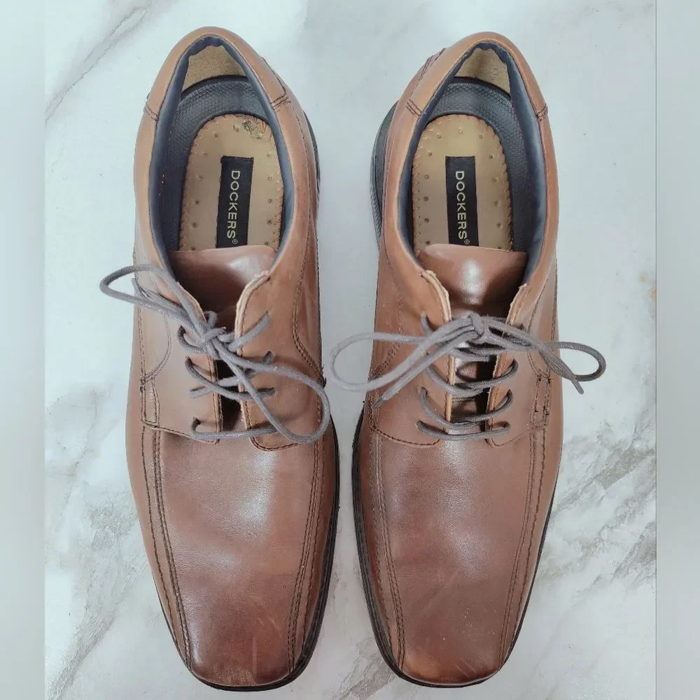 Dockers Men's Brown Leather Bicycle Toe Lace Up Oxford Dress Shoes, Sz 12